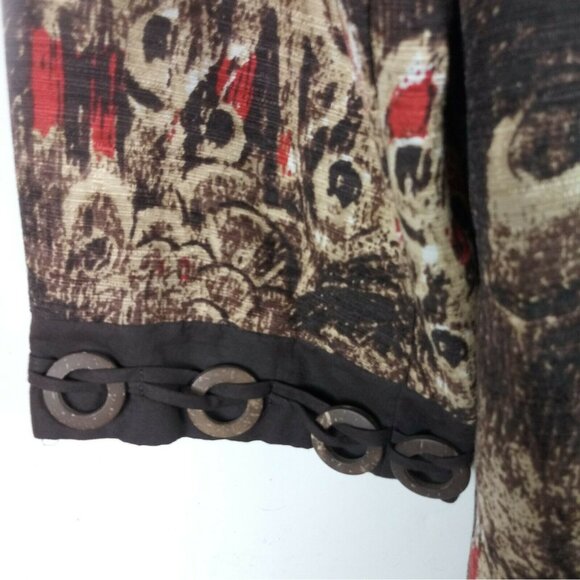 Vintage Art to Wear Silk Blazer Womens M Brown Abstract Metallic Trim Boho 90s - Picture 3 of 8